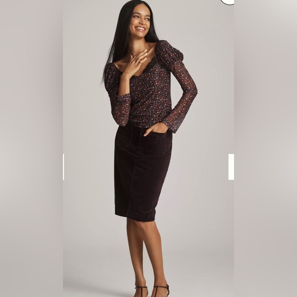 Maeve Floral Ballon Shoudlers Bell Sleeves Top with Lace Detail Size M - Picture 4 of 17